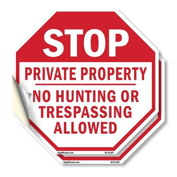 Stop Private Property No Hunting or Trespassing Allowed (2 Pack) 6 inch X 6 inch Octagon Vinyl Label Decal Sticker Weather Resistant, UV Protected for Workplace, Made in the USA