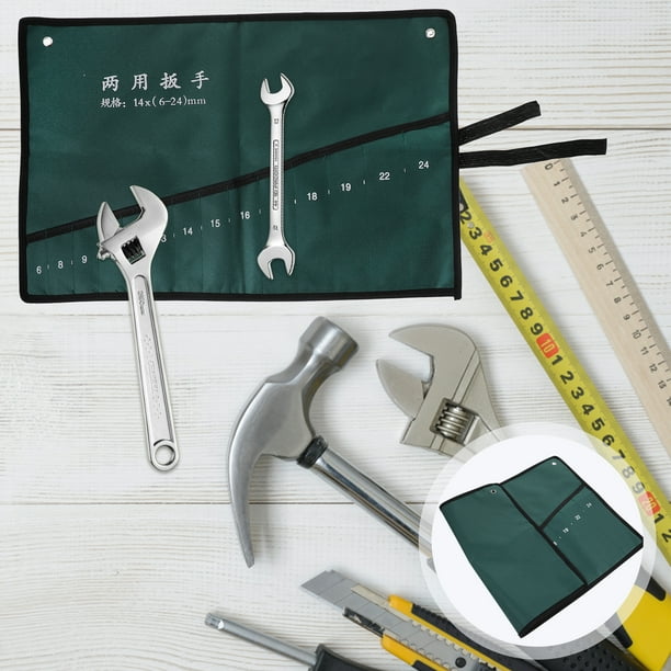 Canvas Roll Up Tools Storage Bag 14 Pocket Spanner Wrench