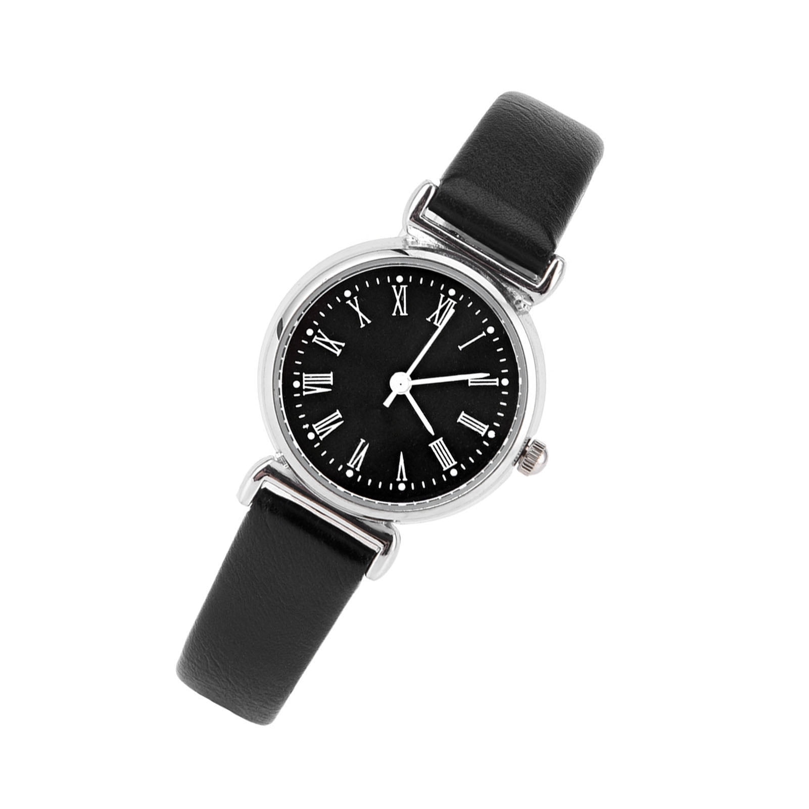 BIMZUC Women's Retro Synthetic Leather Mini Wristwatch Small Simple Fashion Dress Watch, 1 inch / 25.4 mm Round Black Dial, Black Band, Casual Everyday Style