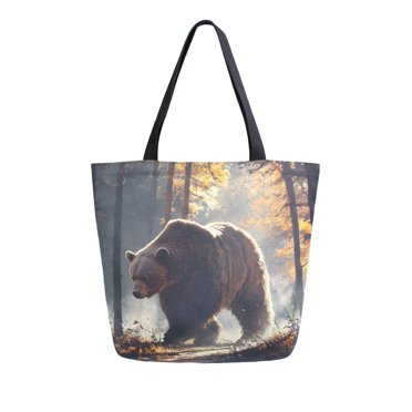 ALAZA A Bear in Autumn Forest Large Shoulder Tote Bag Canvas Handbag for Outdoor Beach