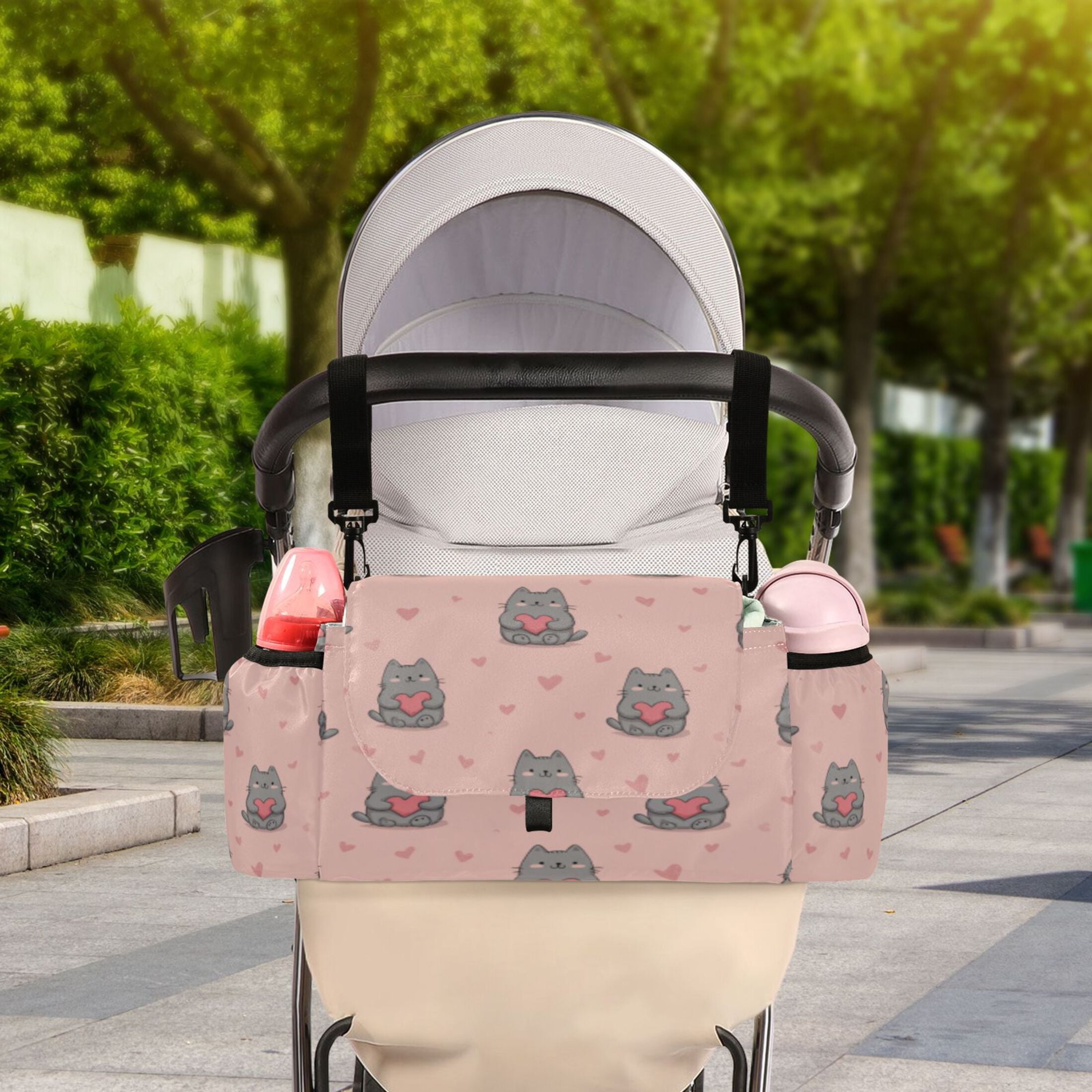 DIXRUYEE Stroller Organizer Pink Kitty Hearts Printed