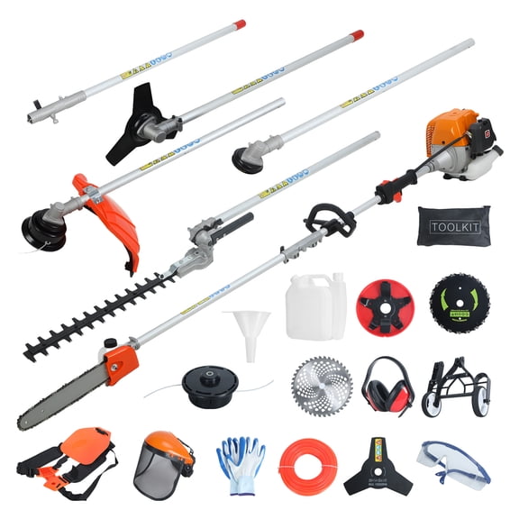8-in-1 52CC Gas Trimming Tool – Hedge Trimmer, String Trimmer, Pole Saw & Brush Cutter