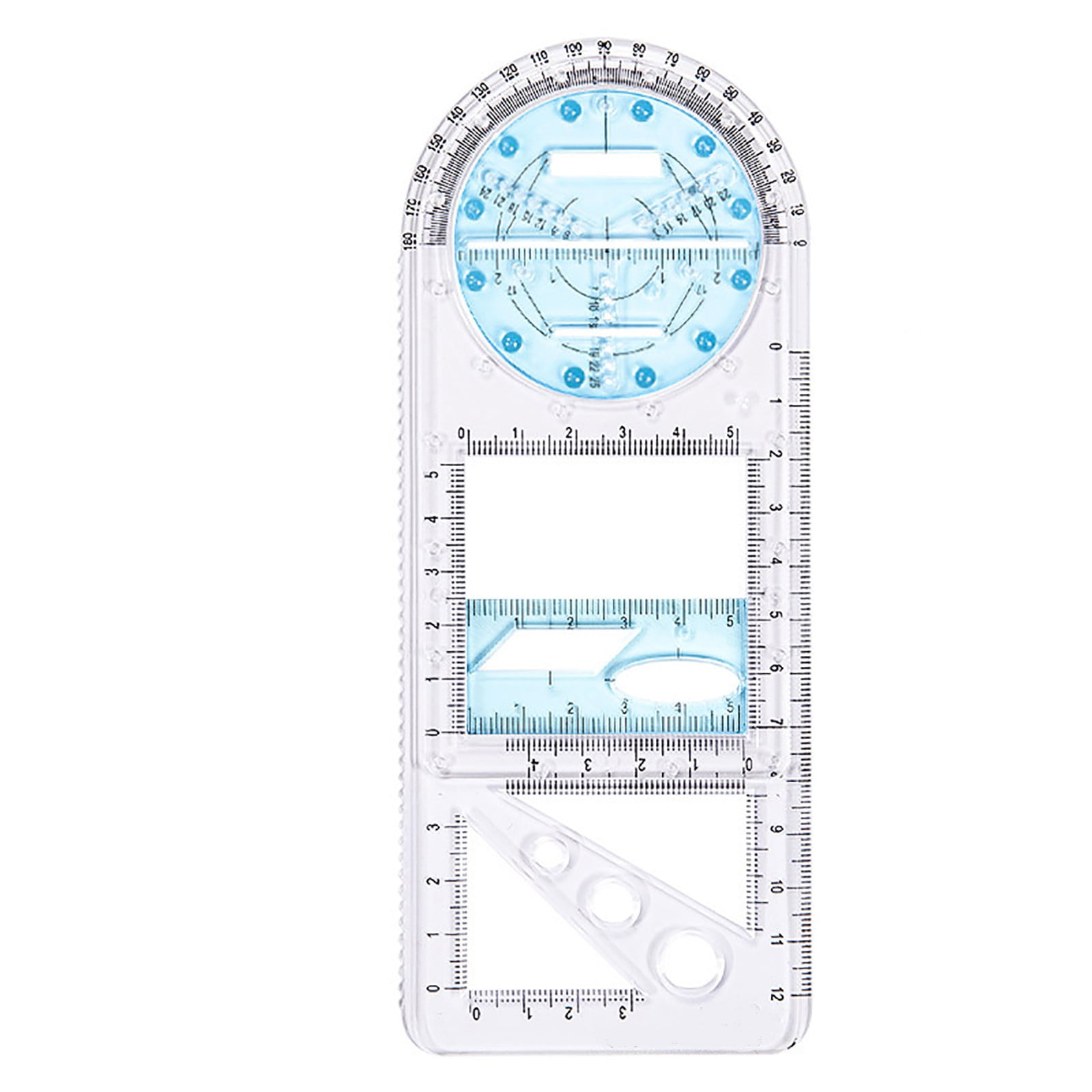Multifunctional Geometric Ruler Drawing 2 Pcs Template Clear Plastic  Measuring Drafting Tools & Kits for Students, School Office Supplies, Blue  Blue