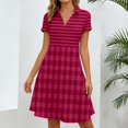 thumbnail image 2 of ZHOGXU Womens Summer Dresses Short Sleeve Lapel Plaid Striped Print A Line Elegant Relaxed Fit Shirt Dress For Casual Daily Wear,Red,M, 2 of 5