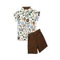 thumbnail image 1 of ZAXARRA Ensemble de Culottes Garçon Col Rabattu Décontracté Haut Imprimé Short Élastique, 1 of 6
