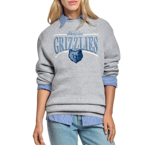 Women's Starter Gray Memphis Grizzlies Arch Stripe Fleece Crewneck Sweatshirt