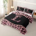 thumbnail image 3 of meiyoeat Pink Monogram L Twin Quilt Set For Girls,Fashion Leopard Pattern Twin Coverlet Set For Kids,2 Pieces, 3 of 7