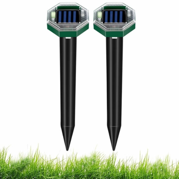G · PEH Mole Repellent, 2 Pack Solar-Powered Outdoor Waterproof Ultrasonic Vole, Gopher, and Groundhog Deterrent Spikes for Lawns & Gardens