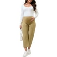 thumbnail image 2 of INSPIRE CHIC Womens Cotton Maternity Pants Pleated Over Belly Straight Elastic Waist with Pocket Slack Pregnancy Lounge XL Khaki, 2 of 6