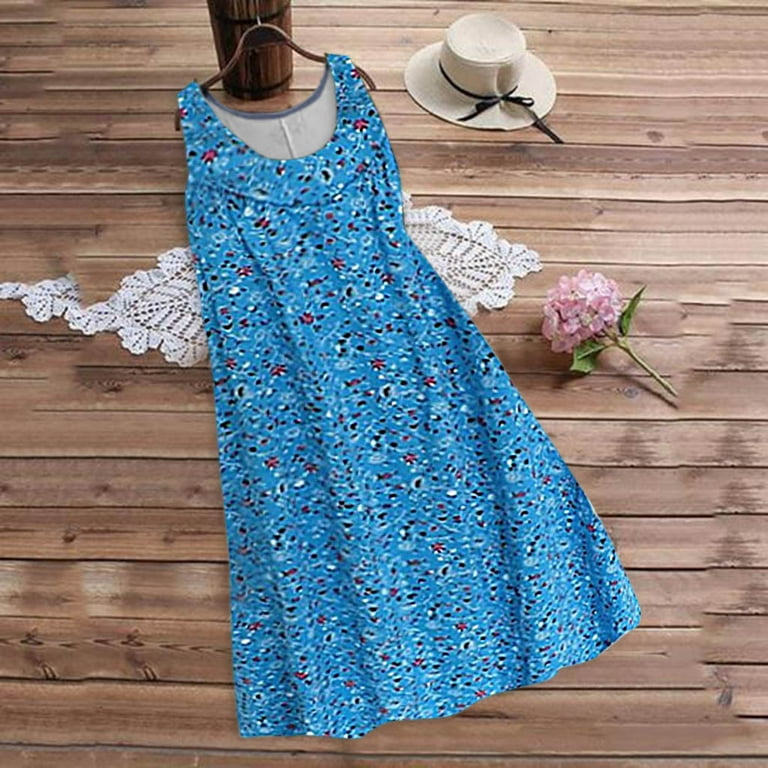 MRULIC Women's Casual Flowy Spring Maxi Long Sun Dress, Sleeveless Loose  Plus Size Beach Dress, Blue, XL - Walmart.com