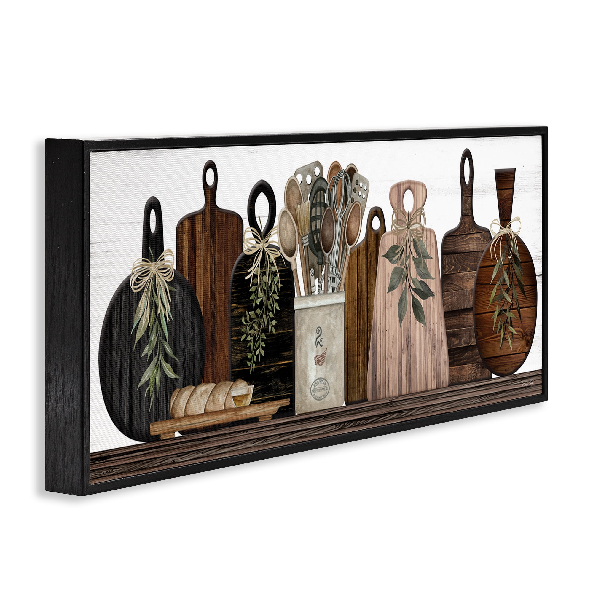 Stupell Industries Wooden Kitchen Items Food & Beverage Painting Black Framed Art Print Wall Art, 24 x 10