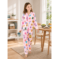 thumbnail image 2 of Beezizac Girls Silky Satin Pajama Faces Pink Comfy Long Sleeve & Pants Set Cute 2-Piece Winter Jammies Kid Size 14, 2 of 6