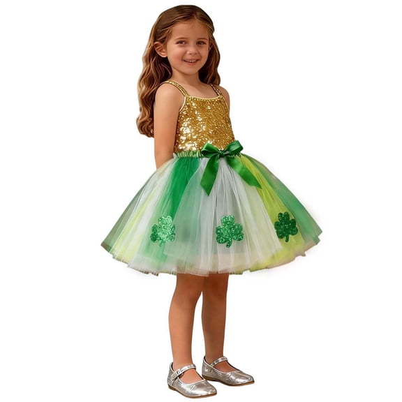 SonxaHe Little Girls' Skirts for St. Patrick's Day Sequin Tutu Skirt Kids Elastic Waist Party Ballet Dance Skirts Green,Size 9-11 Y