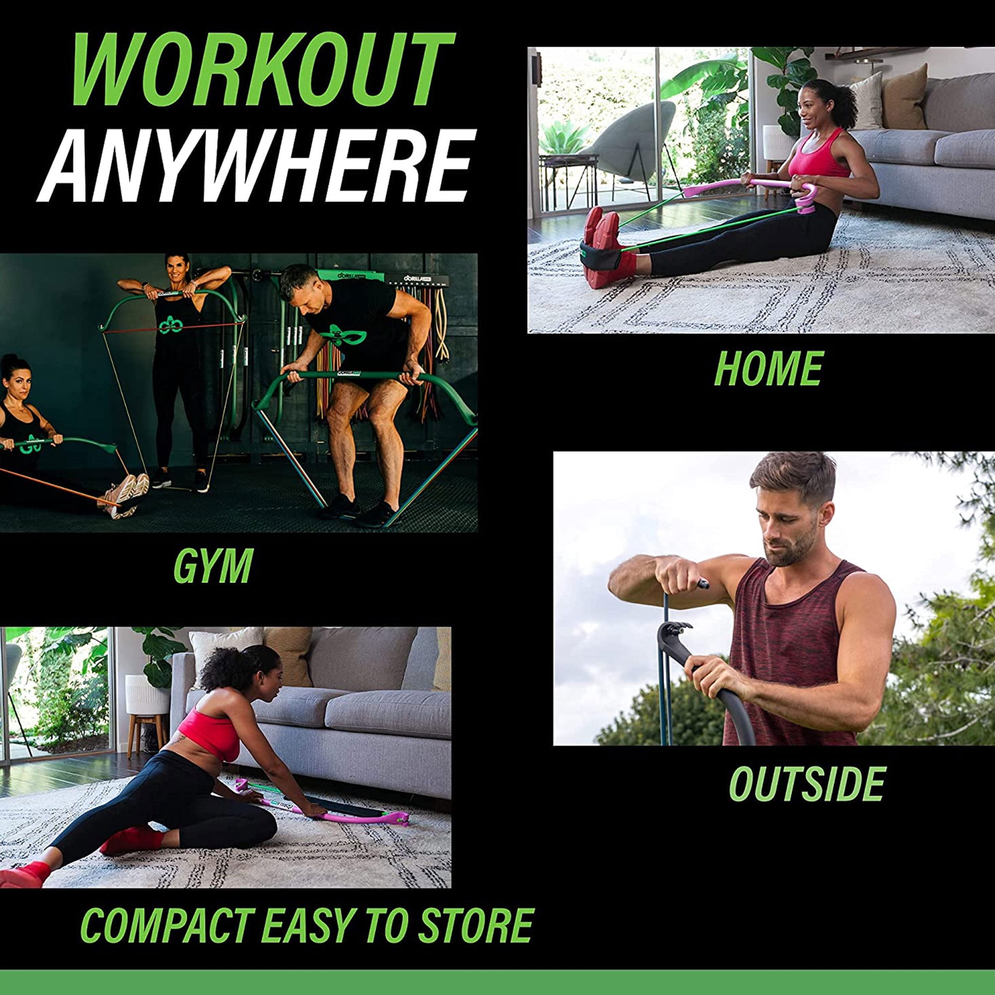 Lite Gorilla Bow Portable Home Gym Resistance Bands and Bar System for Travel, Fitness, Weightlifting and Exercise Kit, Full Body Workout Equipment Set