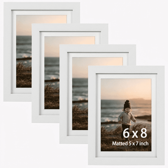 5x7 Picture Frame Set of 4, 6x8 Matted to 5x7 Tabletop Picture, Gallery Wall Picture Frame, White