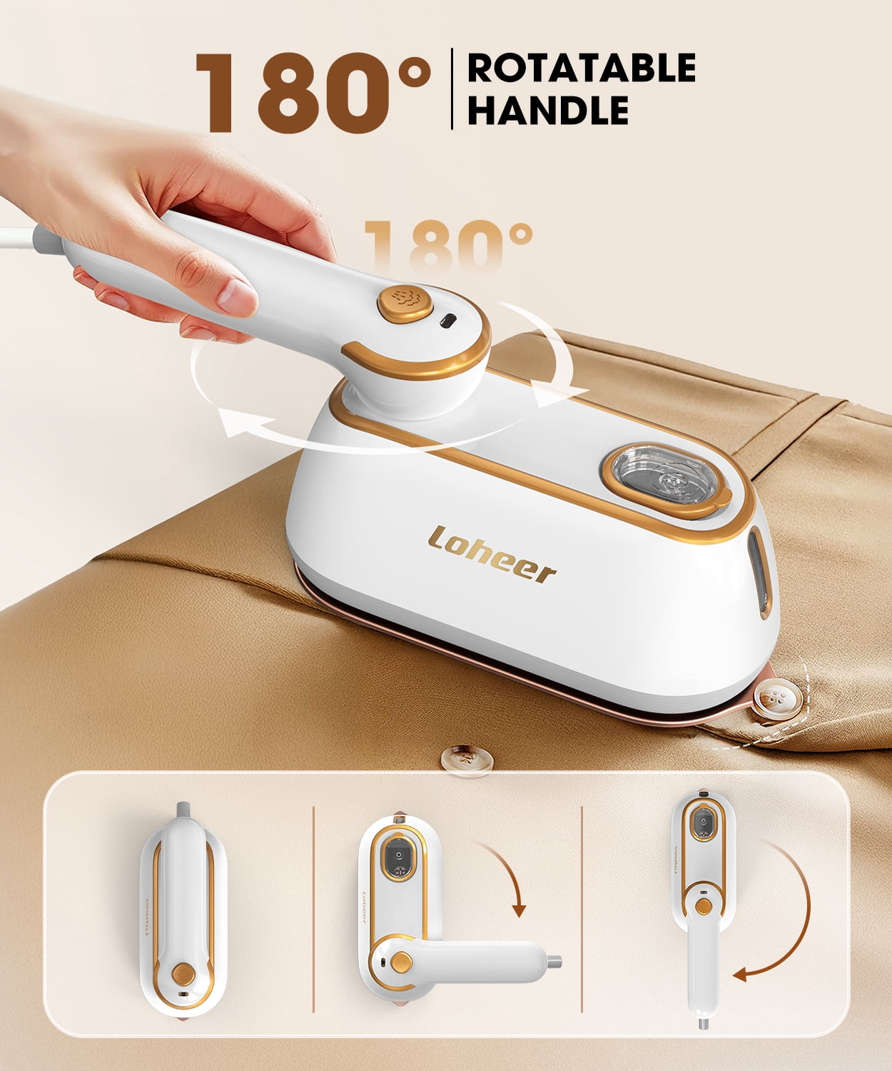 LOHEER Travel Steamer for Clothes, 1300W Portable Steam Iron, 15s Fast Heat-up, Clothes Steamer