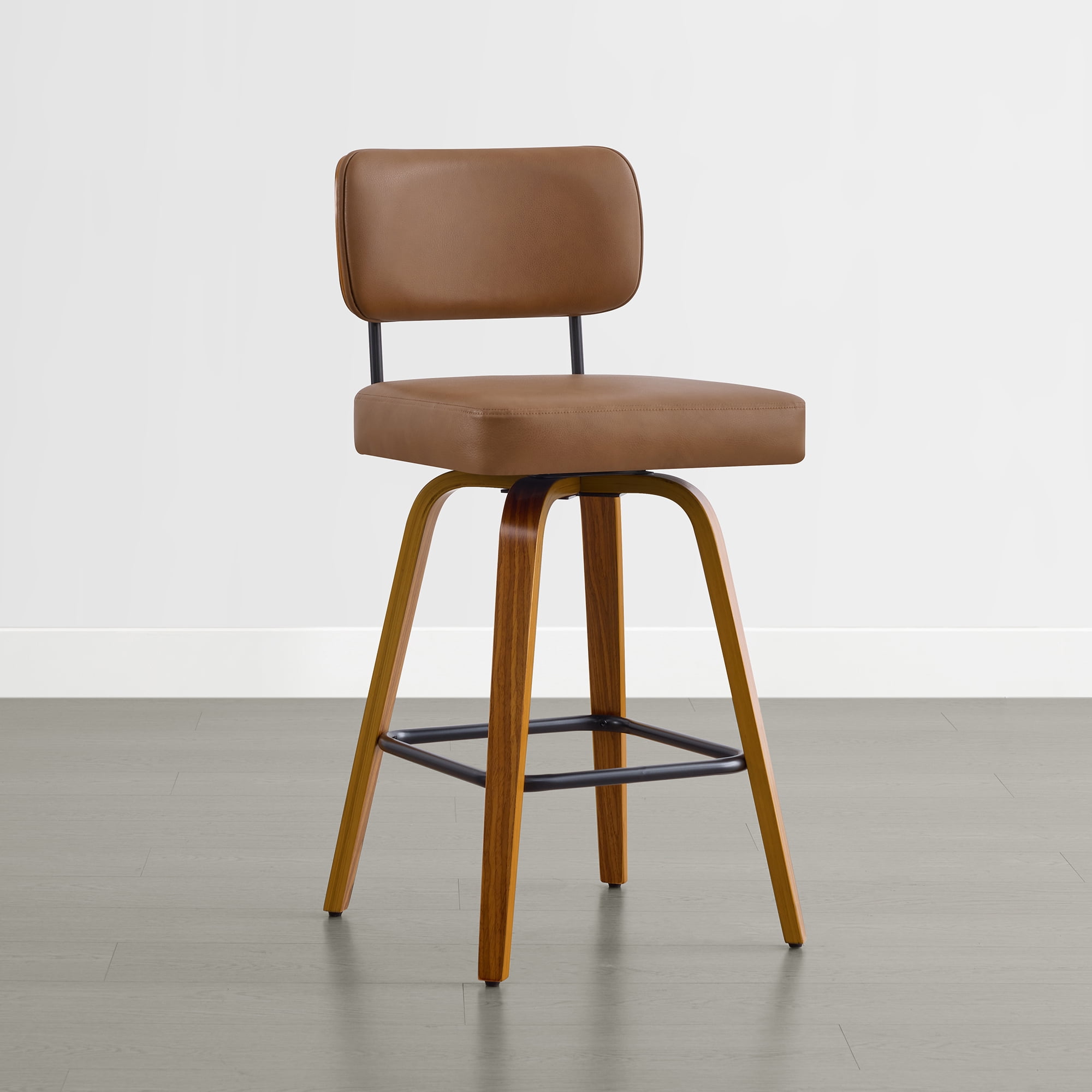 Spruce & Spring 26" Swivel Counter Bar Stool with Walnut Bentwood Frame Set of 2, Upholstered Back, Brown
