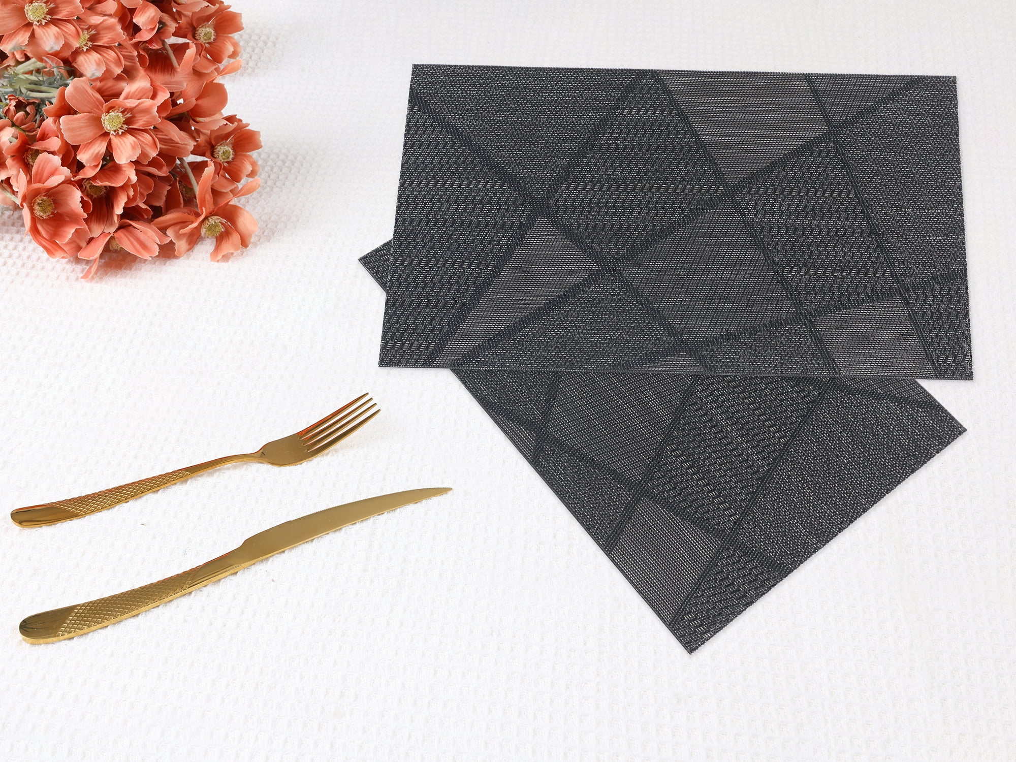 Unique Bargains Set of 6 Solid Design Placemats for Kitchen Dining Table Decor Black