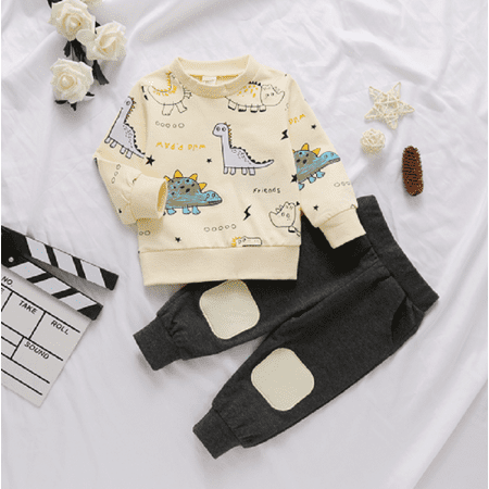 

One opening Baby Long Sleeve + Trousers Dinosaur Elastic Waist Ribbed Classic Round Neck Clothing