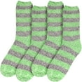 thumbnail image 2 of BambooMN Women's Soft Fuzzy Warm Cozy Comfy Fuzzy Plush Cute Striped Slipper Socks - Green Grey - Extra Large - 4 Pairs, 2 of 7
