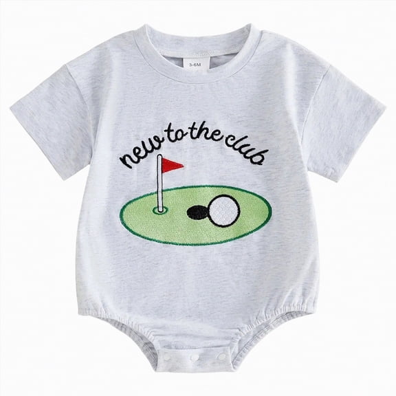 mgoYE Newborn Infant Baby Boy Girl Golf Short Sleeve Romper New To The Club Bubble Outfit Summer Jumpsuit Clothes|Grey 3-6 Months