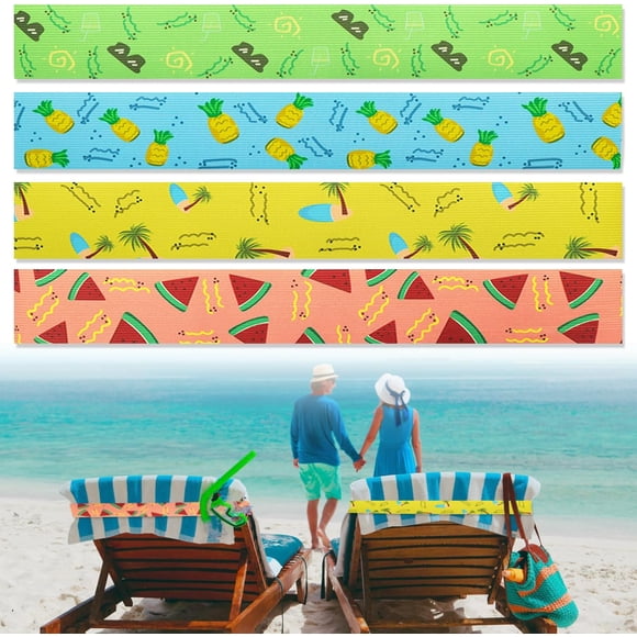 4Pcs Beach Towel Clips for Chair HADEEONG Colorful Towel Bands for Cruise Chairs Elastic Towel Holder for Beach Chairs Pool Lounge Cruise Essentials
