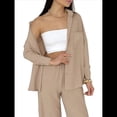 thumbnail image 2 of Conjuntos de 2 Piezas para Mujer: Conjuntos Casuales de Salón, Camisas de Larga con Botones y Pantalones de Pierna Camello S, 2 of 10