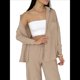 thumbnail image 2 of Conjuntos de 2 Piezas para Mujer: Conjuntos Casuales de Salón, Camisas de Larga con Botones y Pantalones de Pierna Camello XL, 2 of 10