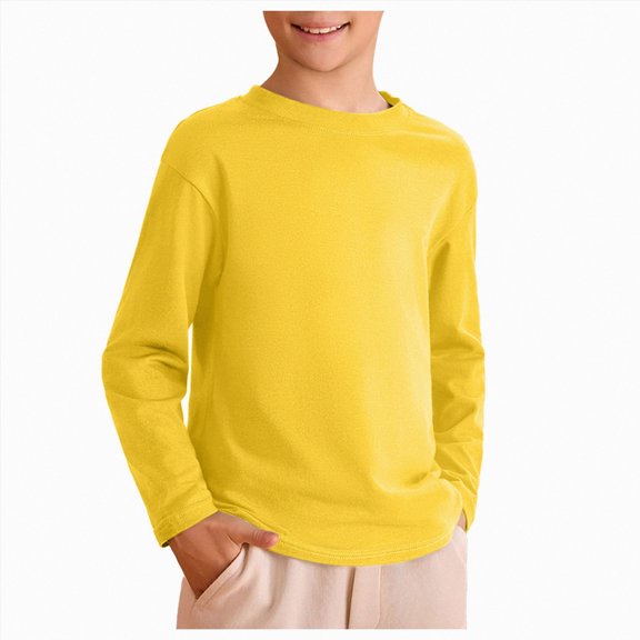 Xyant Boys Long Sleeve Shirts Fall Kids Todder Crewneck Tops Casual Basic Tees (Yellow,9-10 Years)