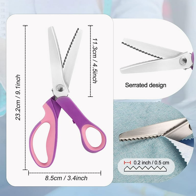 Pink scissors for fabric cutting, zigzag scissors, adult scrapbooking  scissors with decorative edge, great for many kinds of sewing fabrics,  leather and kraft paper, professional handheld tailor 