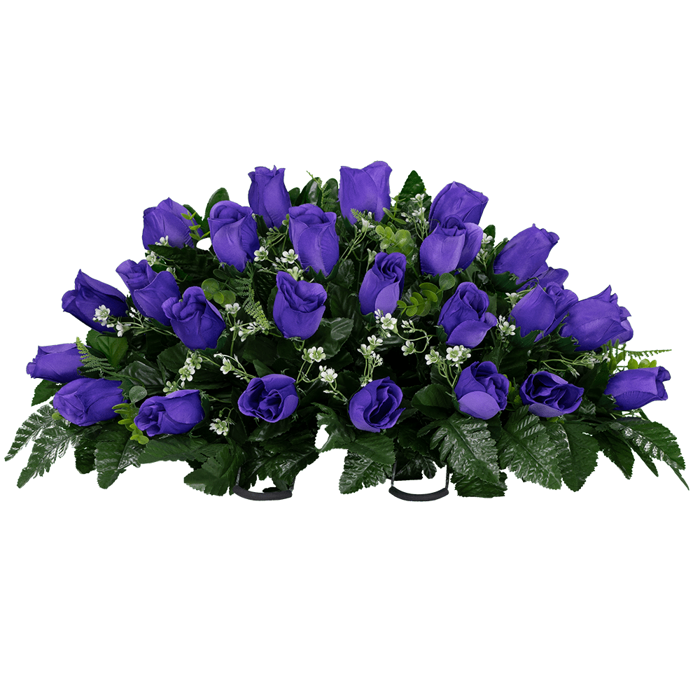 Sympathy Silks Artificial Cemetery Flowers 30" Purple Rose Buds Saddle