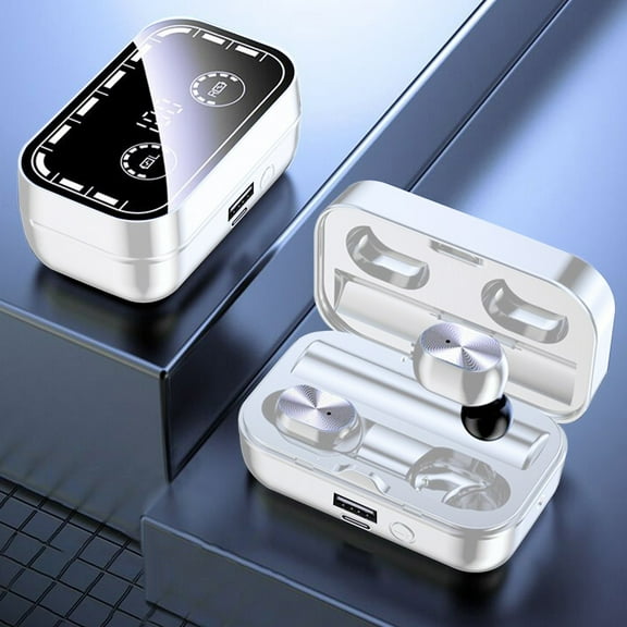 Oggfader Wireless Earbuds Bluetooth 5.2 In Ear Intelligent Mirror Digital Display Intelligent Noise Reduction With Flashlight Wireless Earphones White