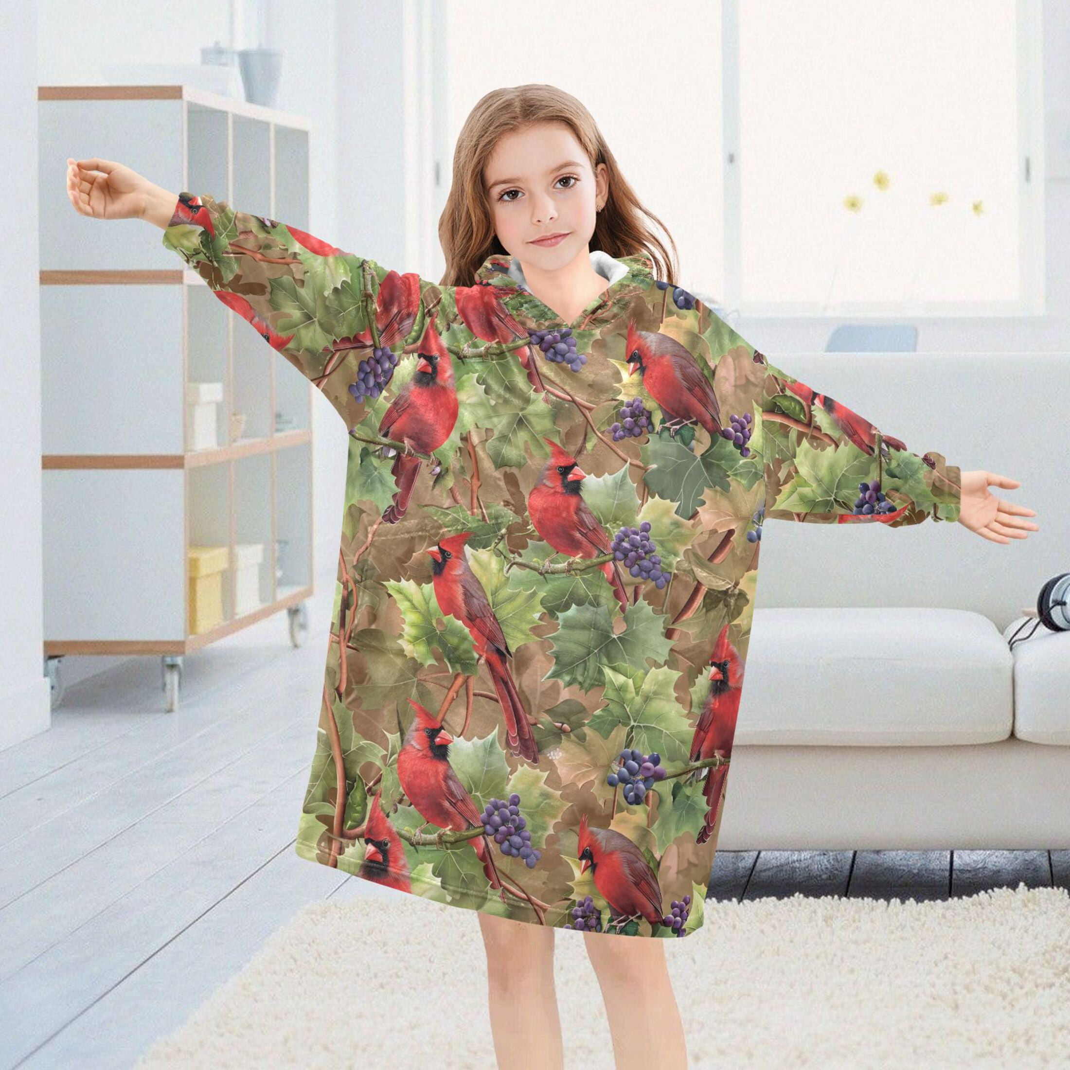 joogoo Wearable Blanket Hoodie for Cardinal and Grapes Flannel Sherpa Pocket 3-14 YR S