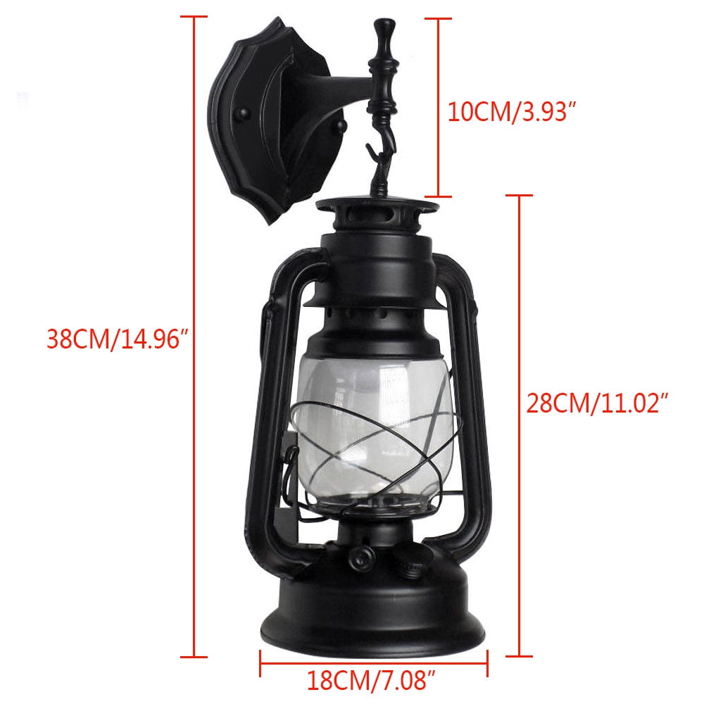 Rustic Wall Mounted Light Fixture Vintage Lantern Pendant Light Small Hanging Lighting with Glass Shade for Loft Farmhouse, Black