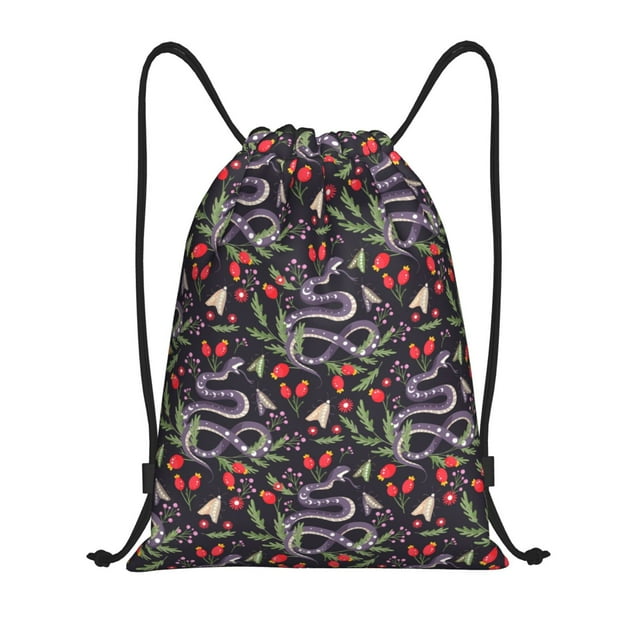Xecao Snakes And Snake Fruit Pattern Sports Drawstring Backpack - String Swim Gym Bag with Wet Proof Pocket for Women&Men-Small