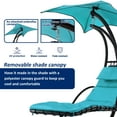 thumbnail image 3 of Outdoor Hanging Chaise Lounge Chair, Floating Chaise Lounger Swing Chair with Umbrella Canopy, Curved Steel Hammock Lounge Chair with Cushion and Pillow, Removable Cushion and Umbrella Shade, Teal, 3 of 8