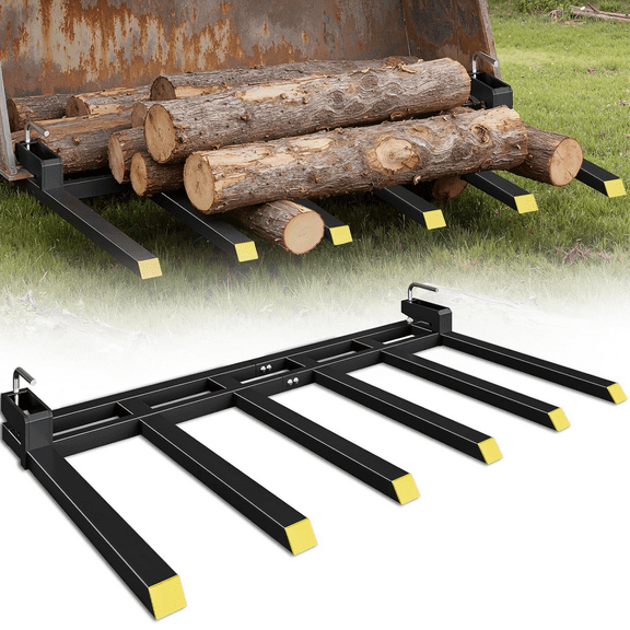 Maeklon 60" Heavy Duty Debris Forks for Tractor, 4000 Lbs Capacity Clamp On Pallet Forks for Skid Steer Loader, 6-Tine Tractor Bucket Forks Attachments