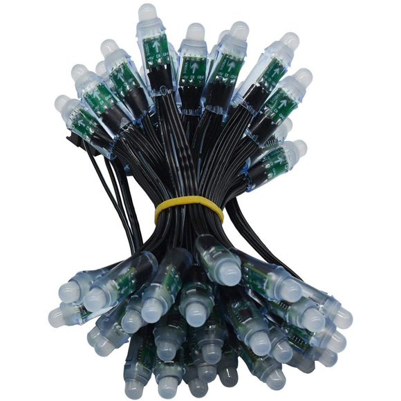 WESIRI WS2811 Diffused Digital RGB LED Pixel Lights Individually Addressable Round DIY LED Pixels Module IP68 Waterproof Black Wire DC12V 50pcs/Set