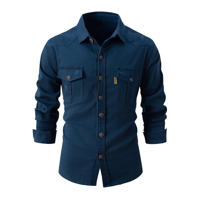 Chaqueta lavada de manga larga para hombre: camisa informal elástica de negocios, color patchwork, mezcla de poliéster, apta para todas las estaciones
