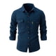 thumbnail image 1 of Camisa De Botones Para Hombre Camisa lavada de primavera y otoño para hombre Chaqueta de manga larga de negocios de moda informal de algodón elástico (Dark Blue, XL), 1 of 3