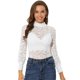 thumbnail image 1 of Blusa floral de manga larga Allegra K con cuello alto y encaje de malla Blanco S, 1 of 5