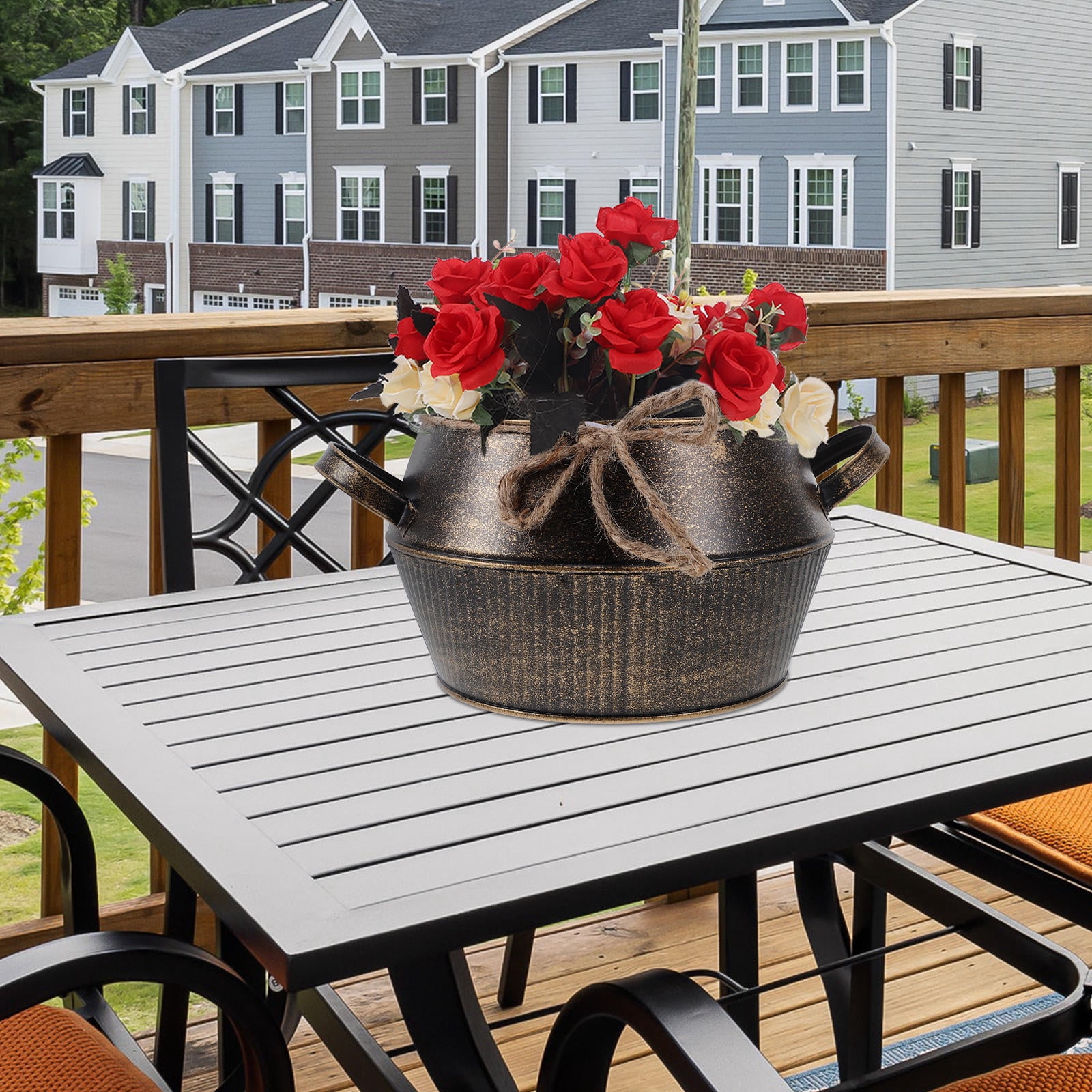 FRCOLOR  Rustic Bucket Small Galvanized Garden Gardening Pots
