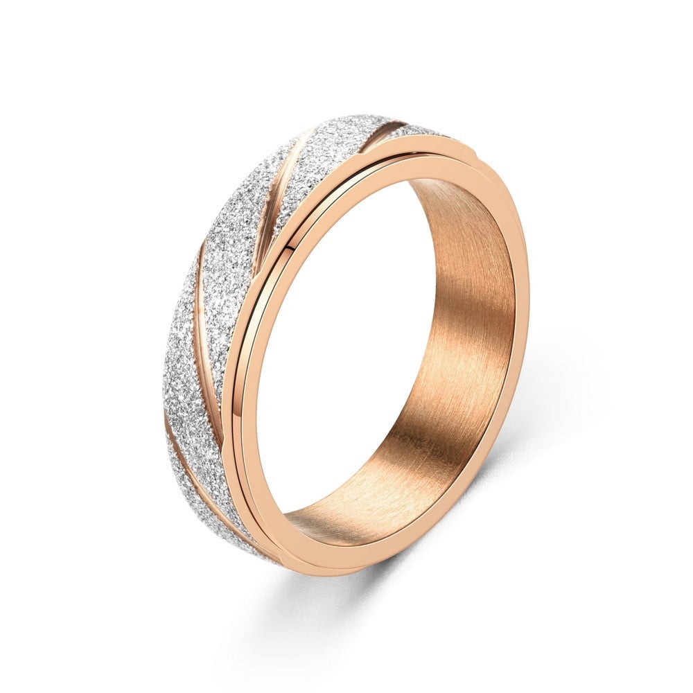 Anxiety Fidget Spinner Rings for Men Women Wave Pattern 14K Yellow Gold Spinning Rotatable Ring Punk Rock Anti Stress Jewelry