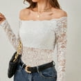 thumbnail image 2 of Long Sleeve Tops Womens Tops Women Off Shoulder Tops Sexy Floral Lace Long Sleeve Slim Fit Tops T Shirt Dressy Casual Party Clubwear, 2 of 4