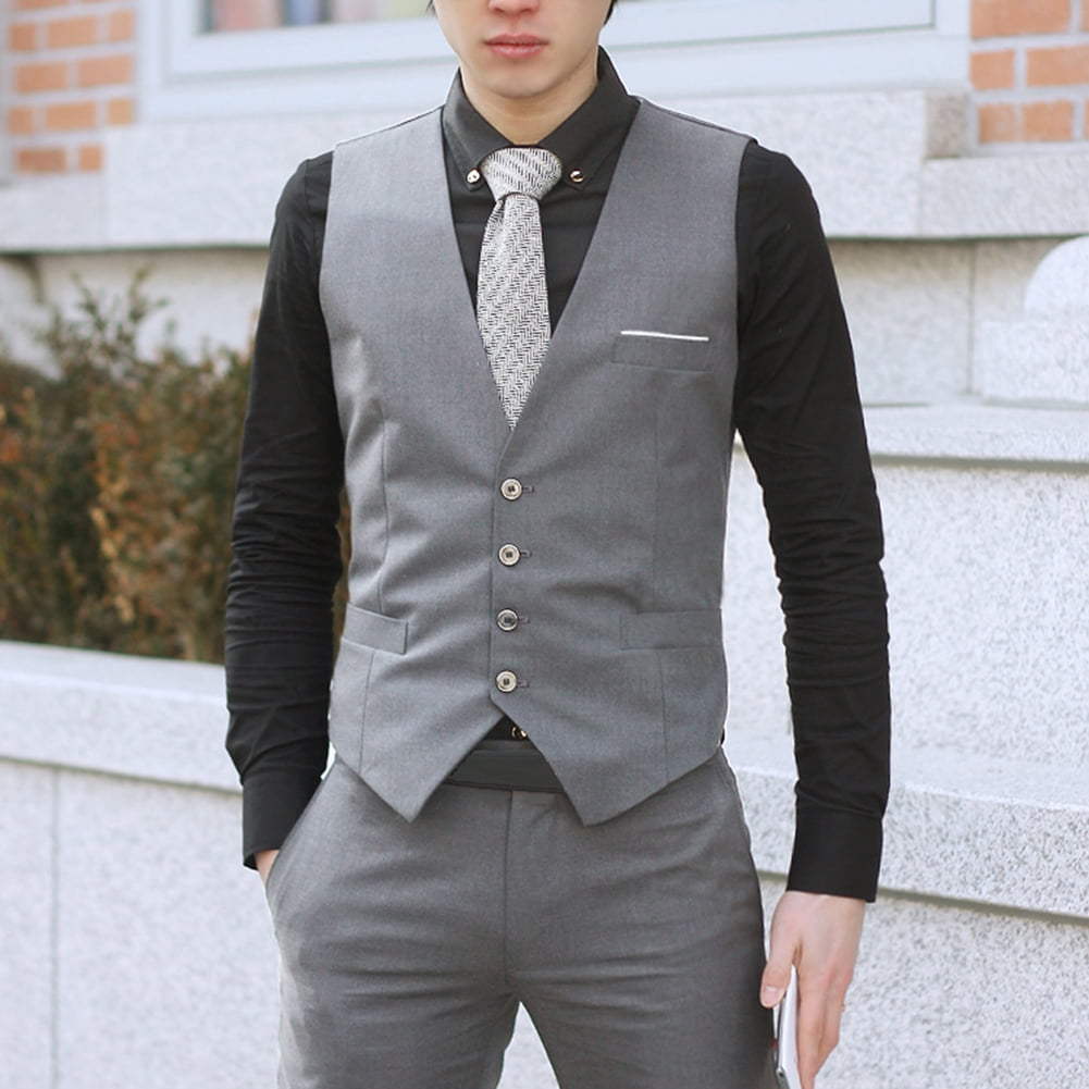 Business Men 4 Buttons V-Neck Sleeveless Waistcoat Slim Fit