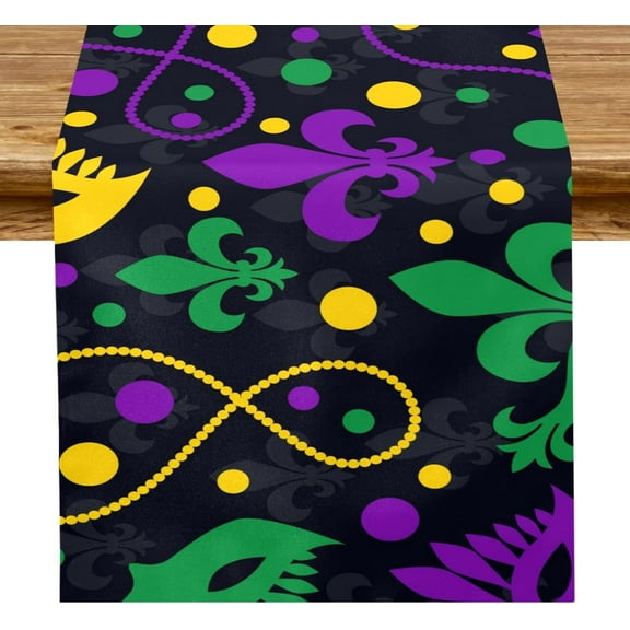 Newhomestyle Mardi Gras Table Runner 72 inches Dresser Scarves Kitchen Table Runner Dining Table Decoration for Christmas Farmhous Kitchen Dinner Wedding Outdoor