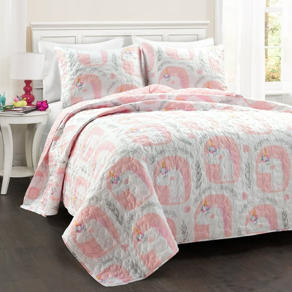 Lush Decor Make A Wish Inspirational Unicorn Reversible Oversized Quilt Pink 2Pc Set Twin