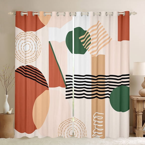 Homewish Teens Minimalist Stripes Circle Black Out Curtains,Vintage Aesthetic Geometric Curtains Pack of 2 (42x63 Each),Abstract Art Bedroom Curtains,Luxury Bedroom Decor