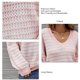 thumbnail image 5 of Mujeres rayas suéter de punto V cuello suelto manga larga Linda raya Jersey Top para otoño invierno rosa S, 5 of 6