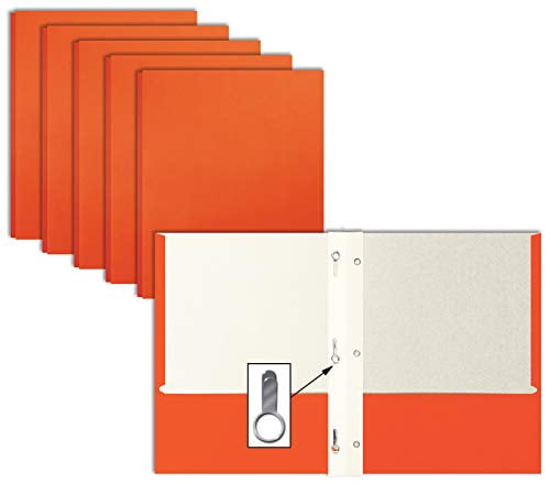 Orange Paper 2 Pocket Folders with Prongs, 50 Pack, by Better Office Products, Matte Texture, Letter Size Paper Folders, 50 Pack, with 3 Metal Prong Fastener Clips, Orange